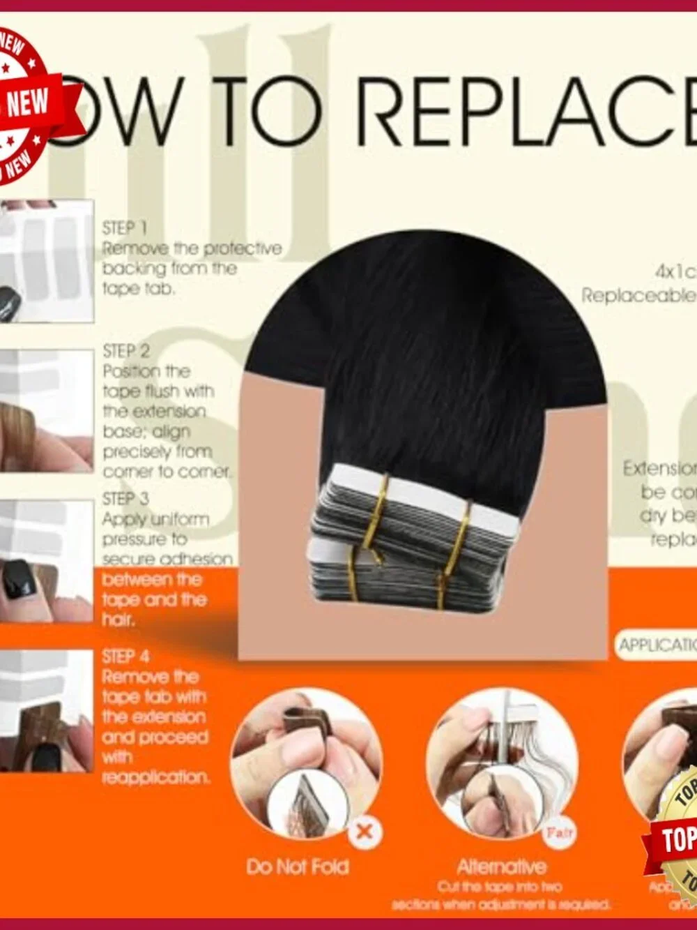 28 Inch Human Hair Tape-In Extensions, 50g, Seamless Skin Weft, 20 Pieces